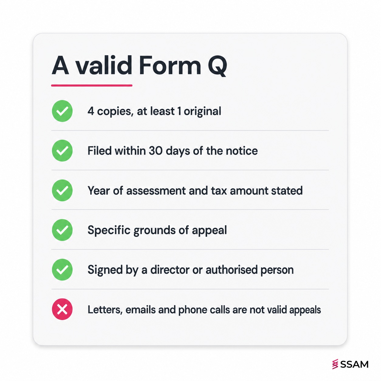 How to appeal LHDN tax assessment Form Q checklist with five requirements for a valid appeal