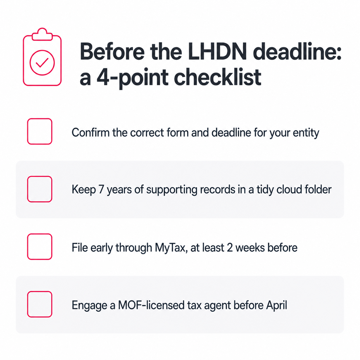 Pre-deadline checklist to help Malaysian businesses avoid the LHDN penalty for late tax filing.