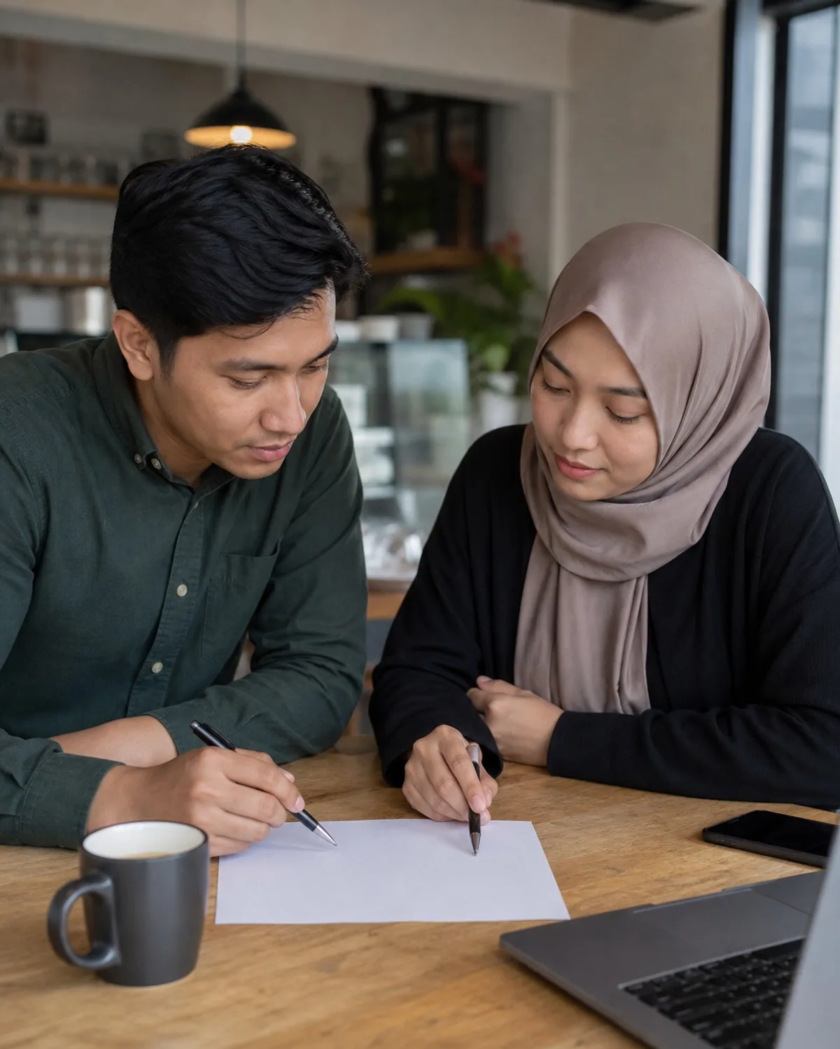 Malaysian business partners reviewing SSM partnership registration details.